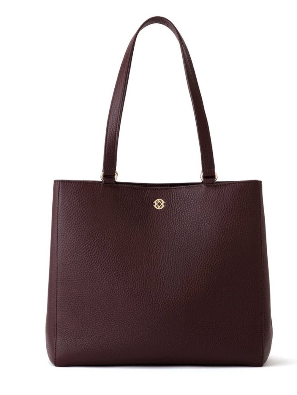 Dagne Dover Pebbled Leather Tote in Oxblood with Gold Hardware